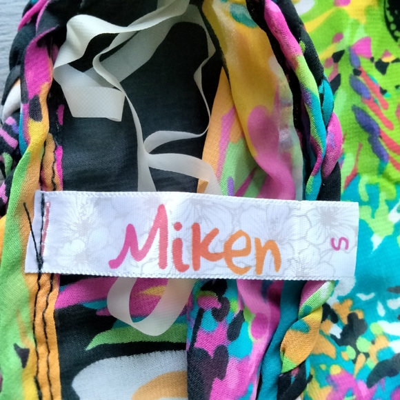 Miken V-Neck Colorful Floral Sheer Swim Cover Up Tunic Size Small Made in USA - Picture 9 of 13